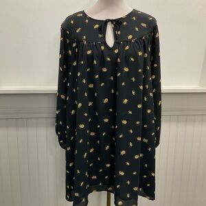 Madewell Black Yellow Floral Tie-Neck Dress | Petite Large | NWT PL